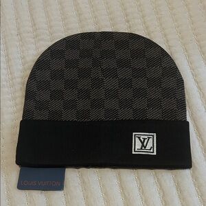 Louis Vuitton Dark gray and black Checkered Knit beanie.
